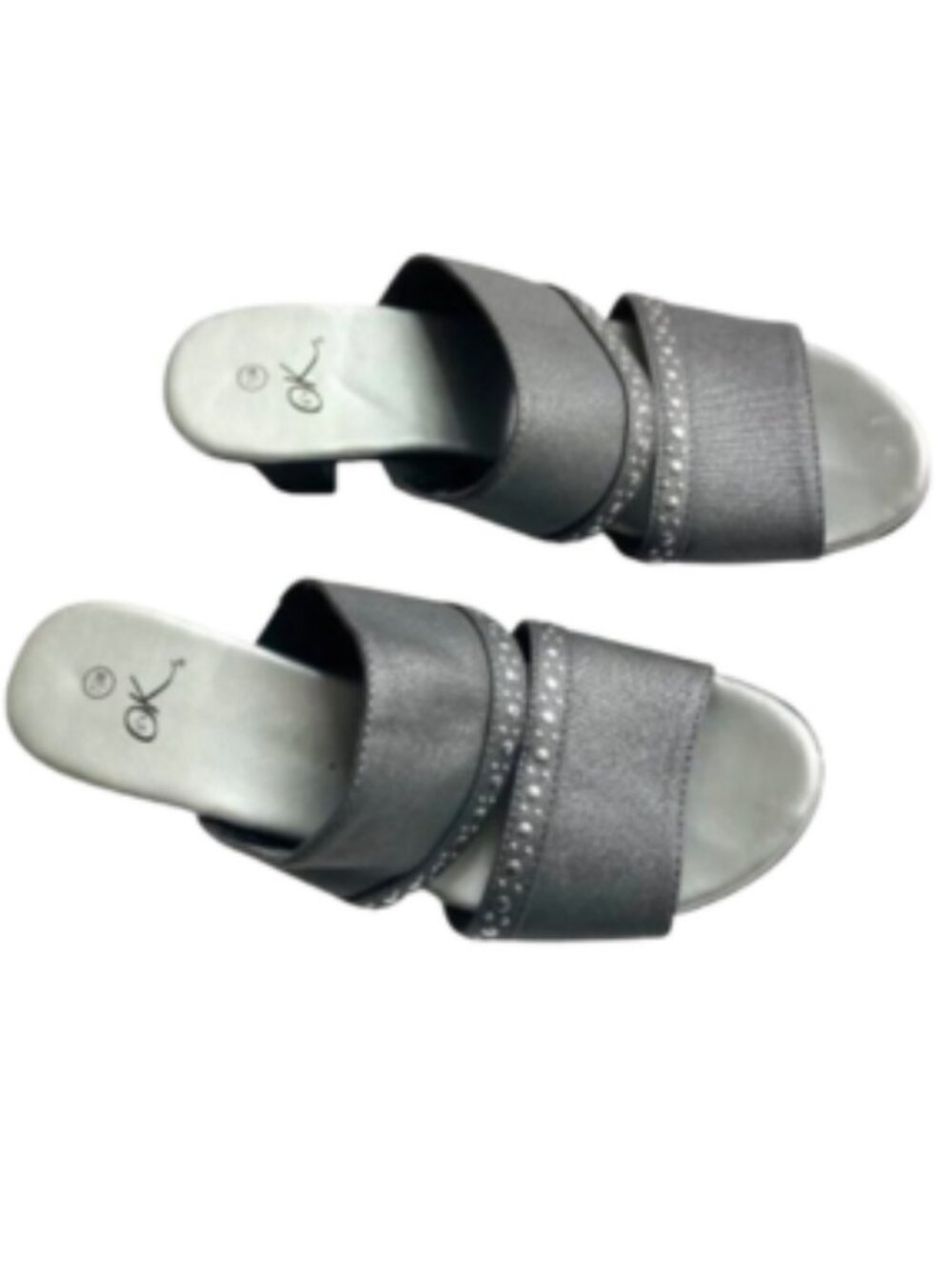 It's OK Sandals NEW Size 7.5 Slip-On "Winsome" Silver Gray Metallic, 2.5" heel